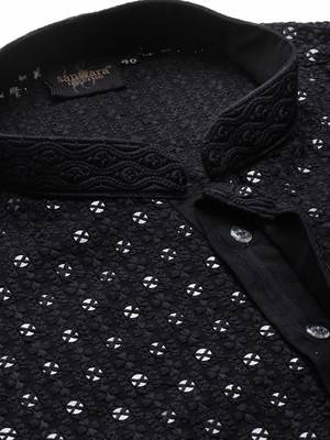 Sanwara black shimmering elegance men's chikankari with sequins kurta set 4