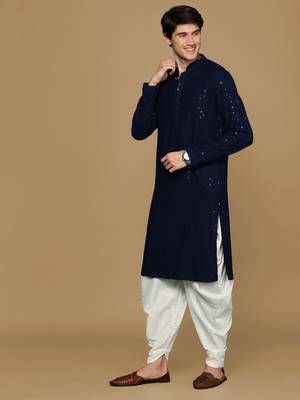 Sanwara blue shimmering elegance men's chikankari with sequins kurta set 1