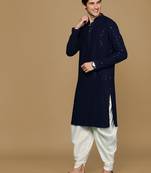 Sanwara blue shimmering elegance men's chikankari with sequins kurta set