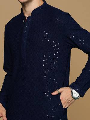 Sanwara blue shimmering elegance men's chikankari with sequins kurta set 2