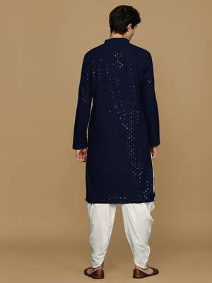 Sanwara blue shimmering elegance men's chikankari with sequins kurta set 3