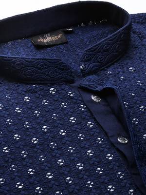 Sanwara blue shimmering elegance men's chikankari with sequins kurta set 4