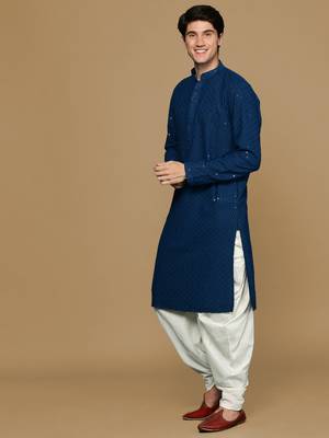 Sanwara blue shimmering elegance men's chikankari with sequins kurta set 1