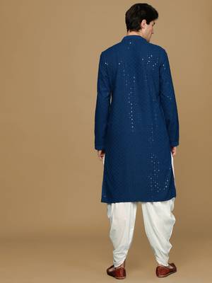 Sanwara blue shimmering elegance men's chikankari with sequins kurta set 3