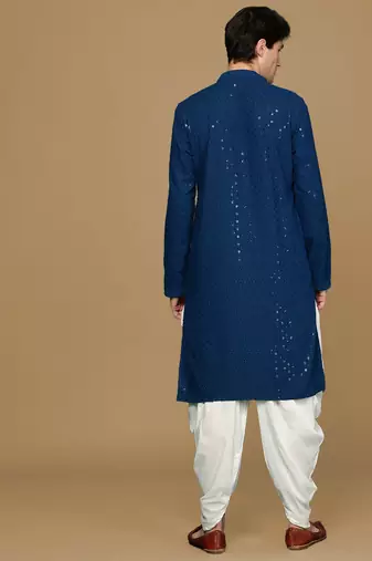 Sanwara blue shimmering elegance men's chikankari with sequins kurta set