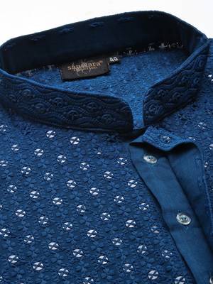 Sanwara blue shimmering elegance men's chikankari with sequins kurta set 4