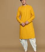 Sanwara mustard shimmering elegance men's chikankari with sequins kurta set