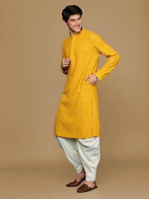 Sanwara mustard shimmering elegance men's chikankari with sequins kurta set 2
