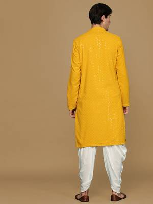 Sanwara mustard shimmering elegance men's chikankari with sequins kurta set 3