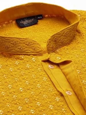 Sanwara mustard shimmering elegance men's chikankari with sequins kurta set 4