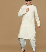 Sanwara off white shimmering elegance men's chikankari with sequins kurta set