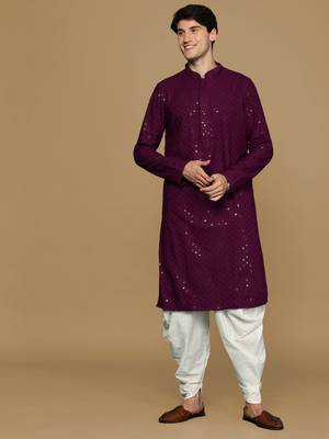 Sanwara purple shimmering elegance men's chikankari with sequins kurta set 1