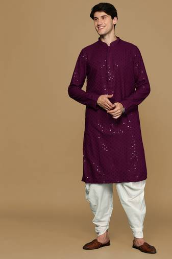 Sanwara purple shimmering elegance men's chikankari with sequins kurta set
