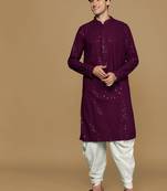 Sanwara purple shimmering elegance men's chikankari with sequins kurta set