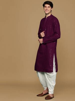 Sanwara purple shimmering elegance men's chikankari with sequins kurta set 2