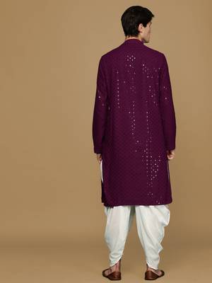 Sanwara purple shimmering elegance men's chikankari with sequins kurta set 3