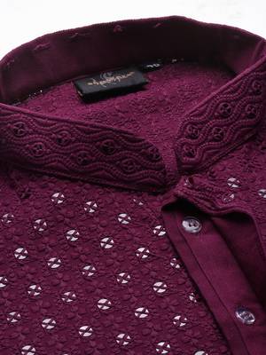 Sanwara purple shimmering elegance men's chikankari with sequins kurta set 4
