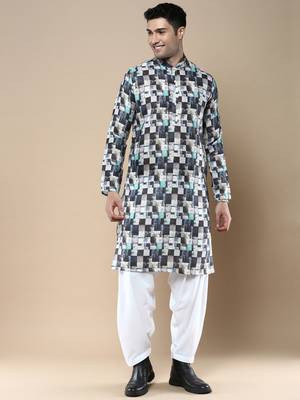 Men's designer & stylish printed traditional cotton kurta & pajama set by sanwara 1