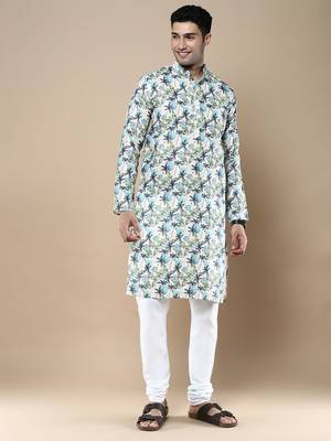 Men's designer & stylish printed traditional cotton kurta & pajama set by sanwara 1