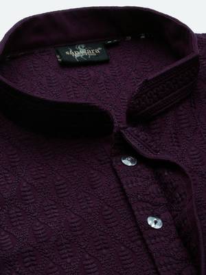 Sanwara's stylish ethnic chikankari kurta & pajama set for men 4