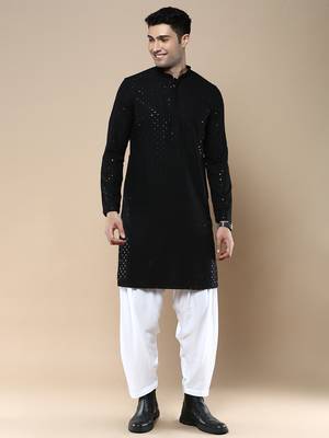 Sanwara's stylish ethnic chikankari with sequins kurta & pajama set for men 1