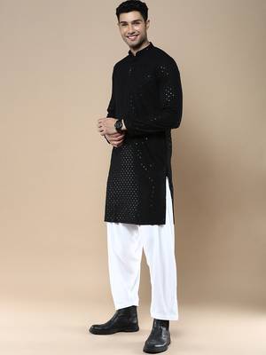 Sanwara's stylish ethnic chikankari with sequins kurta & pajama set for men 2