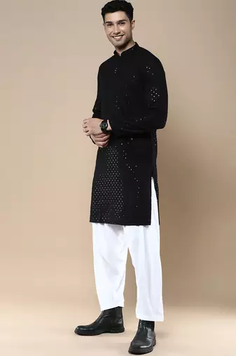 Sanwara's stylish ethnic chikankari with sequins kurta & pajama set for men