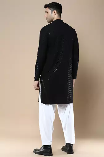 Sanwara's stylish ethnic chikankari with sequins kurta & pajama set for men