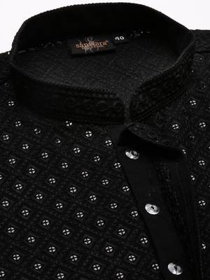 Sanwara's stylish ethnic chikankari with sequins kurta & pajama set for men 4