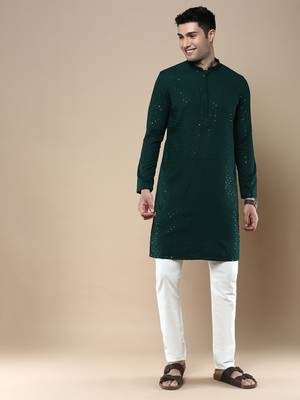 Sanwara's stylish ethnic chikankari with sequins kurta & pajama set for men 1
