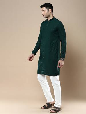 Sanwara's stylish ethnic chikankari with sequins kurta & pajama set for men 2