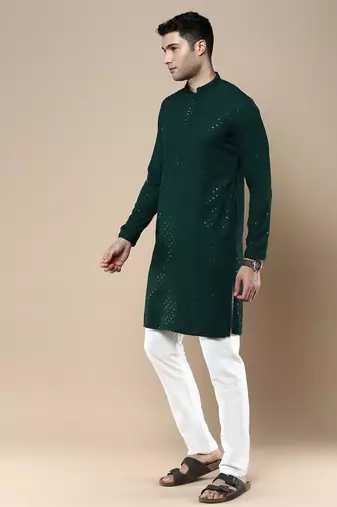 Sanwara's stylish ethnic chikankari with sequins kurta & pajama set for men