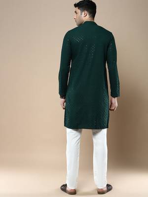 Sanwara's stylish ethnic chikankari with sequins kurta & pajama set for men 3