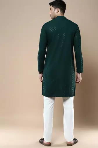Sanwara's stylish ethnic chikankari with sequins kurta & pajama set for men