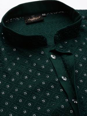 Sanwara's stylish ethnic chikankari with sequins kurta & pajama set for men 4
