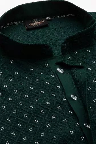 Sanwara's stylish ethnic chikankari with sequins kurta & pajama set for men