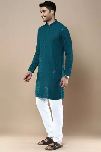 Sanwara's stylish ethnic chikankari with sequins kurta & pajama set for men