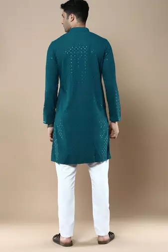 Sanwara's stylish ethnic chikankari with sequins kurta & pajama set for men