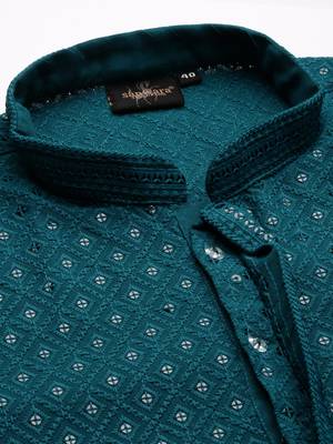 Sanwara's stylish ethnic chikankari with sequins kurta & pajama set for men 4