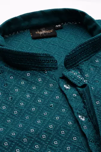 Sanwara's stylish ethnic chikankari with sequins kurta & pajama set for men
