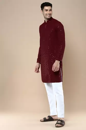 Sanwara's stylish ethnic chikankari with sequins kurta & pajama set for men