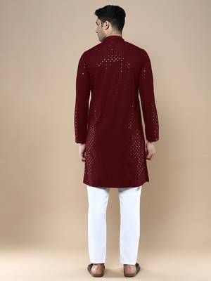 Sanwara's stylish ethnic chikankari with sequins kurta & pajama set for men 3