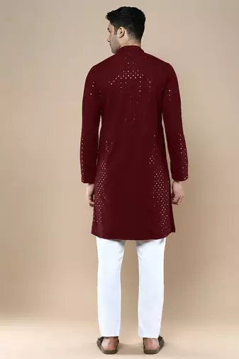 Sanwara's stylish ethnic chikankari with sequins kurta & pajama set for men