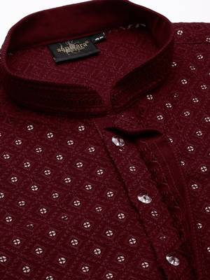 Sanwara's stylish ethnic chikankari with sequins kurta & pajama set for men 4