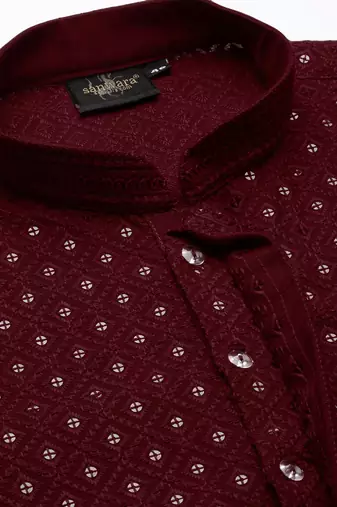 Sanwara's stylish ethnic chikankari with sequins kurta & pajama set for men