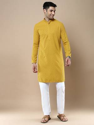 Sanwara's stylish ethnic chikankari with sequins kurta & pajama set for men 1