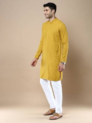 Sanwara's stylish ethnic chikankari with sequins kurta & pajama set for men 2