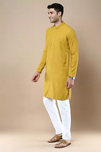 Sanwara's stylish ethnic chikankari with sequins kurta & pajama set for men