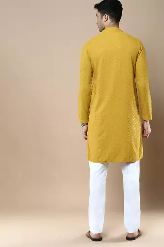 Sanwara's stylish ethnic chikankari with sequins kurta & pajama set for men