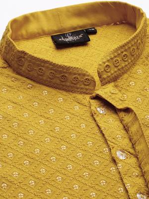Sanwara's stylish ethnic chikankari with sequins kurta & pajama set for men 4